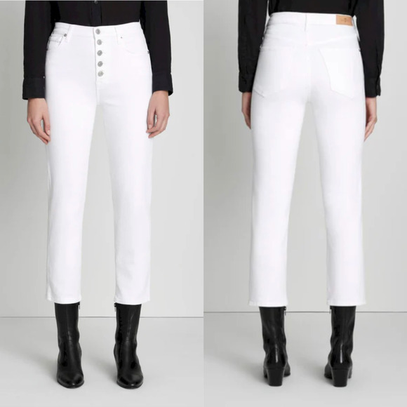 7 For All Mankind Luxe Vintage High Waist Crop Straight Jeans White 26 - Picture 1 of 9